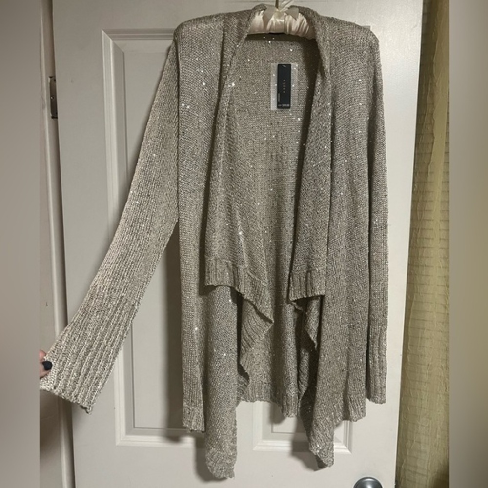 NWT Cyrus Long Biege Sequins Cardigan - Sz 1X / 2X